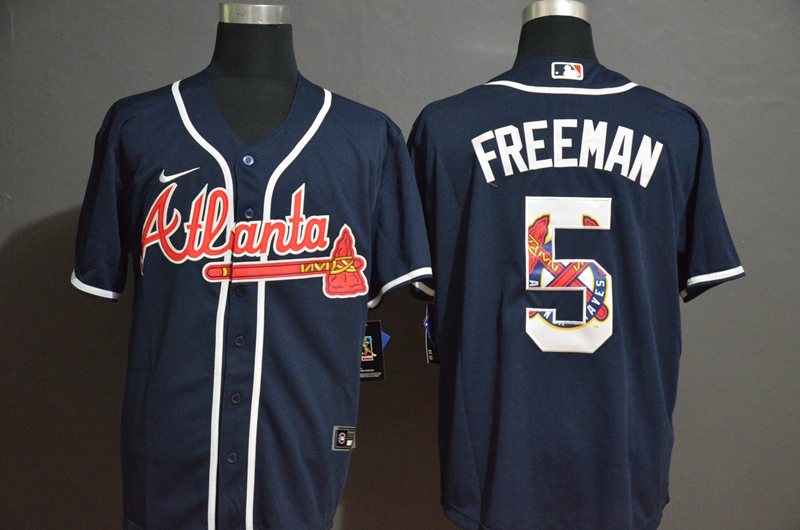 Men Atlanta Braves 5 Freeman blue Nike Game MLB Jerseys